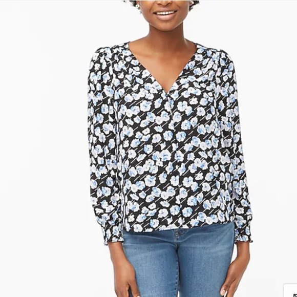 J Crew Smocked-sleeve button-up top - Picture 1 of 8